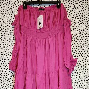 ZESICA Women's 2024 Sexy Boho Off Shoulder Puff Short Sleeve High Waist Ruffled